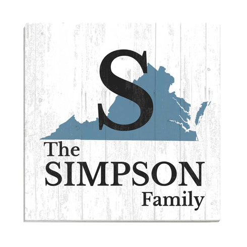 Personalized Family Name Sign Home State Custom - Select Your State - 10.5in x 10.5in