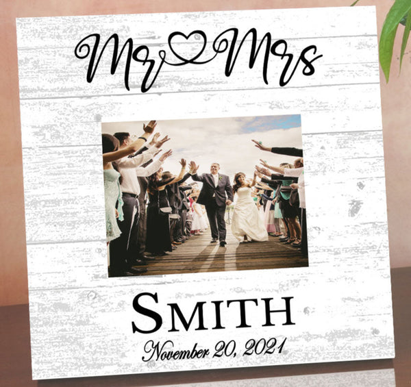 Mr & Mrs Wedding Gift With PRINTED Photo - Upload Picture - Frame Alternative Customized Name & Date