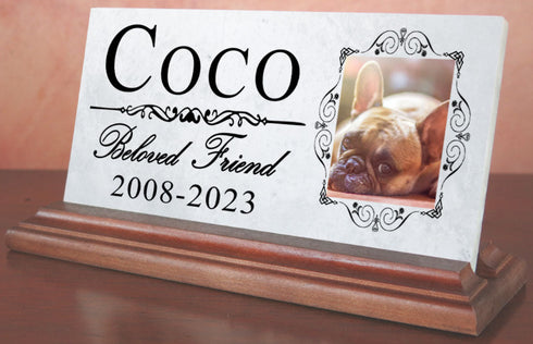 Pet Memorial With Picture for Shelf or Mantel  - Solid Marble - 4" x 8"