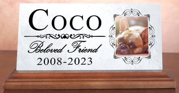 Pet Memorial With Picture for Shelf or Mantel  - Solid Marble - 4" x 8"
