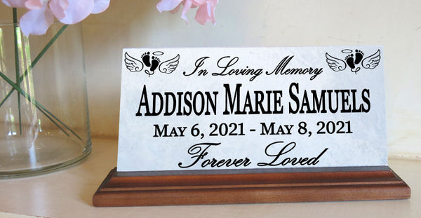 Baby Memorial Plaque for Shelf or Mantel Sign Baby Footprints & Angel Wings