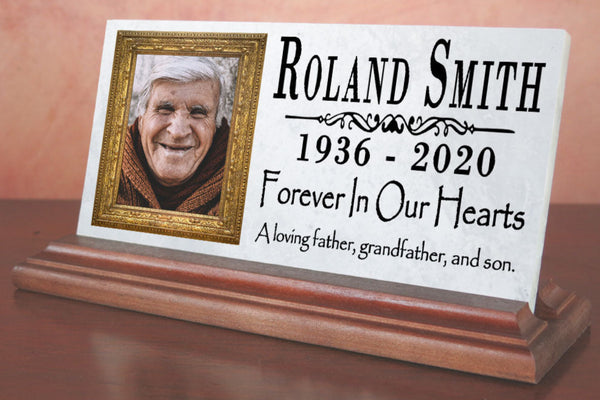 Loved One Memorial Plaque With Photo Gift Printed Picture Marble Forever In Our Hearts 8" x 4"