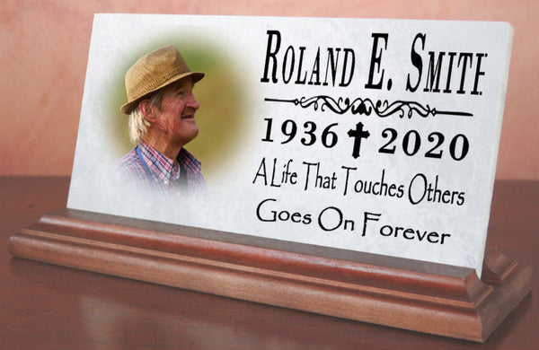Loved One Memorial Plaque For Shelf or Desktop With Photo Printed Picture Marble 8" x 4"