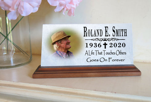 Loved One Memorial Plaque For Shelf or Desktop With Photo Printed Picture Marble 8" x 4"