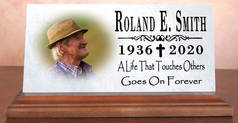 Loved One Memorial Plaque For Shelf or Desktop With Photo Printed Picture Marble 8" x 4"