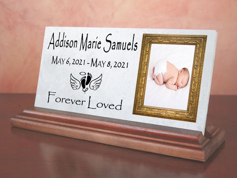 Baby Memorial Plaque For Shelf or Desktop With Photo Printed Marble 8" x 4"