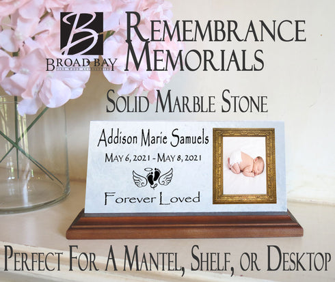 Baby Memorial Plaque For Shelf or Desktop With Photo Printed Marble 8" x 4"