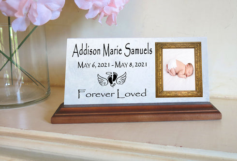 Baby Memorial Plaque For Shelf or Desktop With Photo Printed Marble 8" x 4"