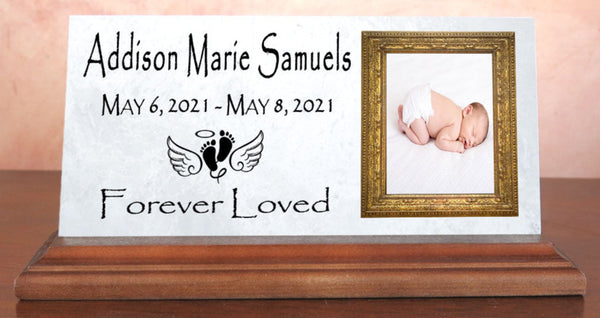 Baby Memorial Plaque For Shelf or Desktop With Photo Printed Marble 8" x 4"
