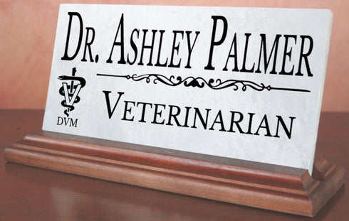 Vet Nameplate Gift - Solid Marble - Veterinarian Custom Desk Name Plate