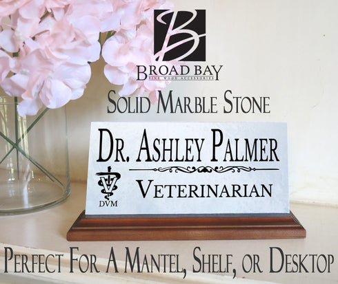 Vet Nameplate Gift - Solid Marble - Veterinarian Custom Desk Name Plate