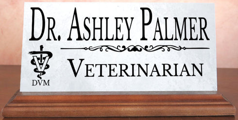 Vet Nameplate Gift - Solid Marble - Veterinarian Custom Desk Name Plate