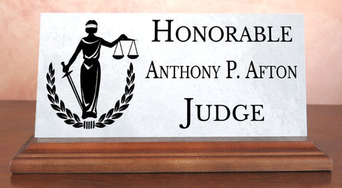 Judge Nameplate Gift - Solid Marble - Custom Desk Name Plate