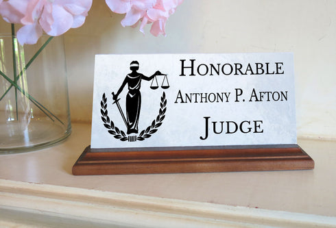 Judge Nameplate Gift - Solid Marble - Custom Desk Name Plate