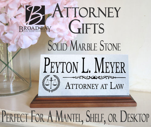 Attorney Nameplate Gift - Solid Marble - Lawyer Custom Desk Name Plate