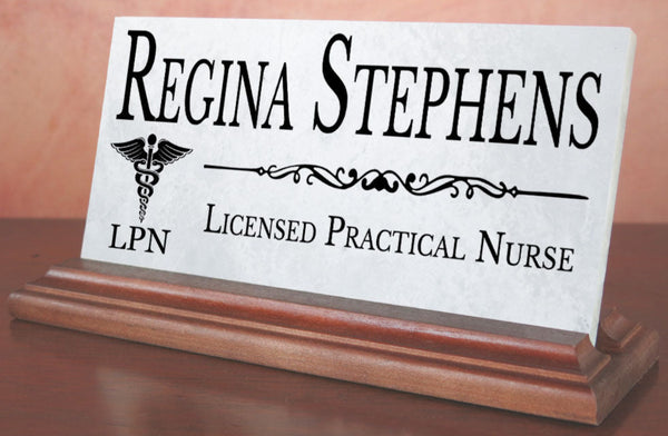 LPN Nurse Nameplate Gift - Solid Marble - Custom Licensed Practical Nurse Name Plate for Nurses