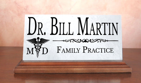 Doctor Nameplate Gift - Solid Marble - Physician Custom Desk Name Plate