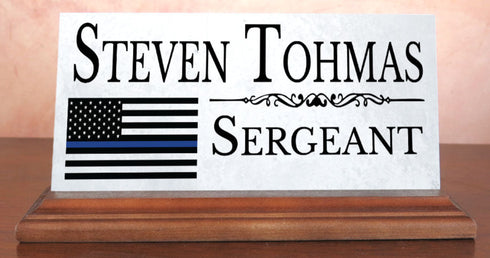 Law Enforcement Nameplate Gift - Solid Marble - Police Officer Thin Blue Line Custom Desk Name Plate