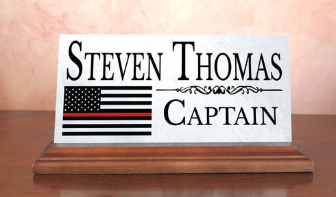 Firefighter Nameplate Gift - Solid Marble - EMS Thin Red Line Custom Desk Name Plate