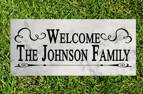 Personalized Family Name Welcome Sign Custom Outdoor Marble Stone Home Gift