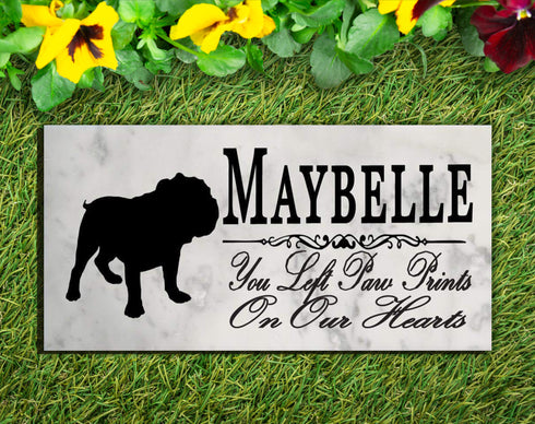 Bulldog Memorial Stone Plaque Personalized You Left Paw Prints On Our Hearts