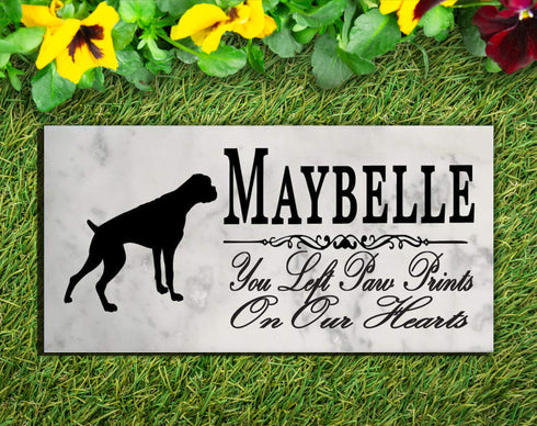 Boxer Memorial Marble Stone Plaque Personalized You Left Paw Prints On Our Hearts