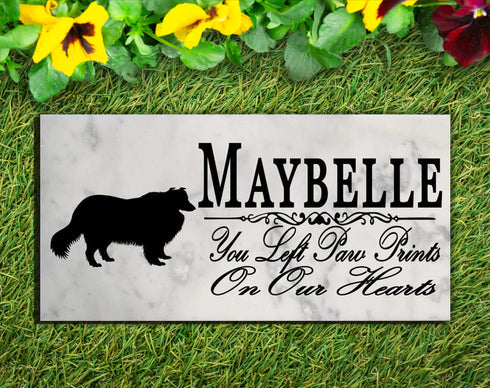 Collie Memorial Stone Personalized You Left Paw Prints On My Heart Grave Marker