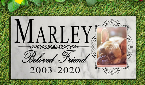 Pet Memorial Stone With Photo For Dogs or Cats with Picture 12in x 6in