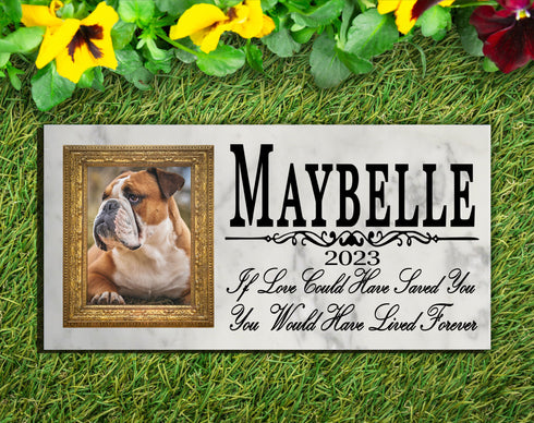 Pet Photo Memorial Stone With Picture Solid Marble 12in x 6in For Dogs or Cats  - If Love Could Have Saved You
