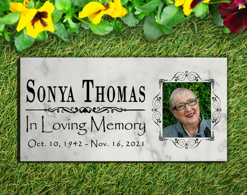 In Loving Memory Memorial Stone With Picture of Loved One Loss Gift Custom Photo Memory Plaque 12" x 6"