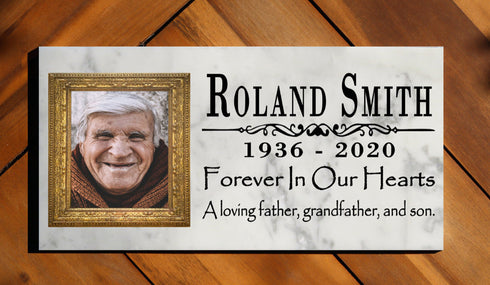 Picture Memorial Stone Loved One Loss Gift Forever In Our Hearts 12" x 6"