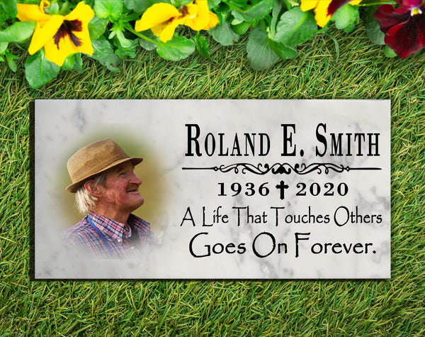Photo Memorial Stone Loved One Loss Gift Custom Picture Marble Memory Plaque - A Life That Touches Others Goes On Forever