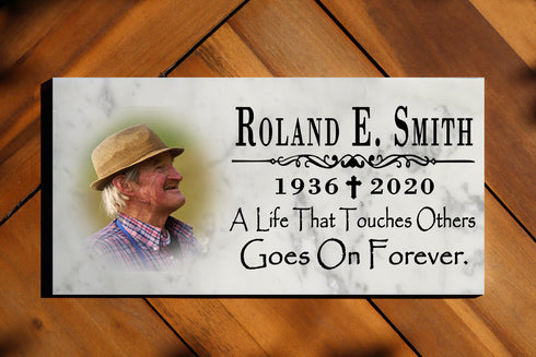 Photo Memorial Stone Loved One Loss Gift with Custom Picture - A Life That Touches Others Goes On Forever