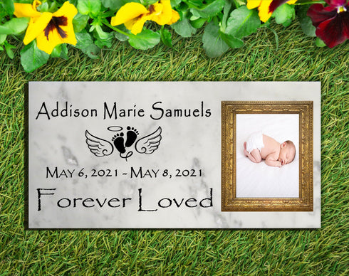 Baby Memorial Stone With Picture Loss Gift Custom Photo Marble Memory Plaque - Forever Loved