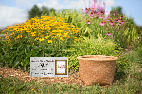 Baby Memorial Stone With Picture Loss Gift Custom Photo Marble Memory Plaque - Forever Loved