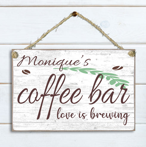 Personalized Love Is Brewing Sign for Coffee Bar and Coffee Lovers Customized Coffee Drinker Gift