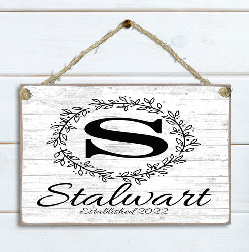 Family Name Established Sign With Monogram Personalized Gift for Wedding or Housewarming