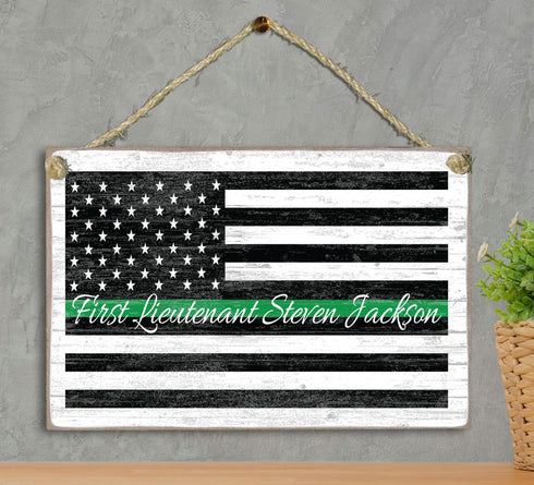 Thin Green Line Flag Sign Personalized Name Gift For Military Family