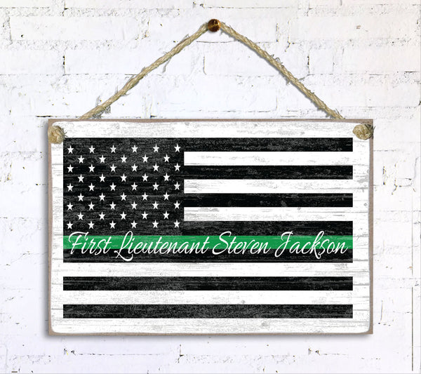 Thin Green Line Flag Sign Personalized Name Gift For Military Family