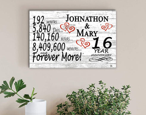 16 Year Anniversary Gift Personalized Sign