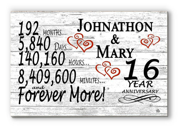 16 Year Anniversary Gift Personalized Sign