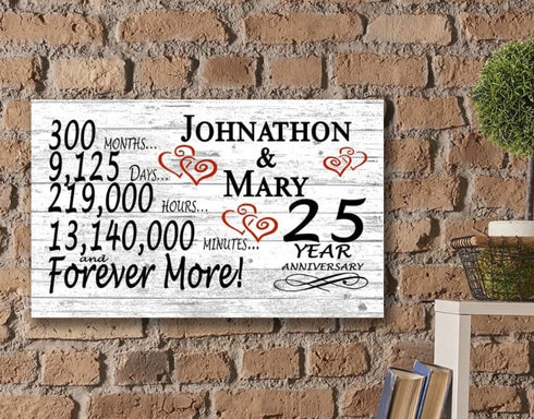 25 Year Anniversary Gift Personalized Names