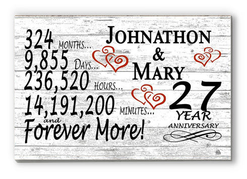 27 Year Anniversary Gift Sign Personalized 27th Wedding Anniversary Present