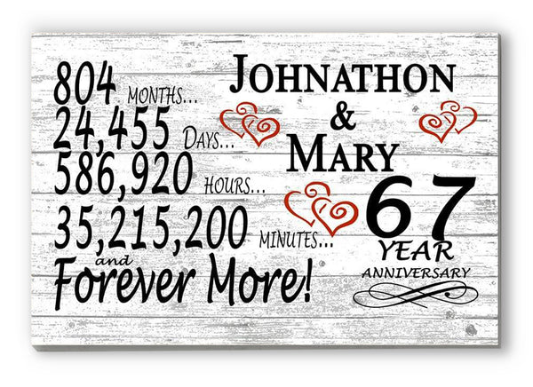 67 Year Anniversary Gift Personalized 67th Wedding Anniversary Present For Couple