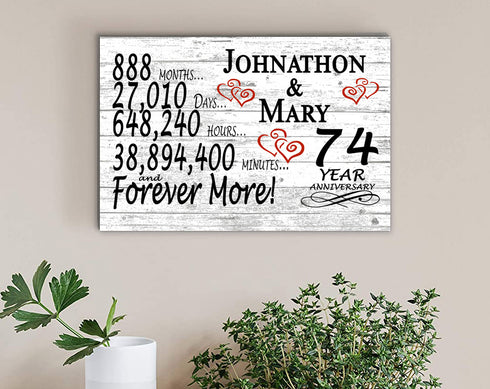 74 Year Anniversary Gift Personalized 74th Wedding Anniversary Present