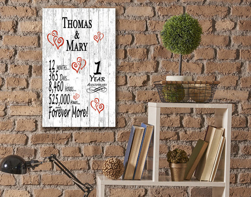Personalized 1 Year Anniversary Sign Gift 1st Wedding Anniversary Present  First For Couple Him Or Her DAYS MINUTES YEARS - Solid Wood - 16.5in x