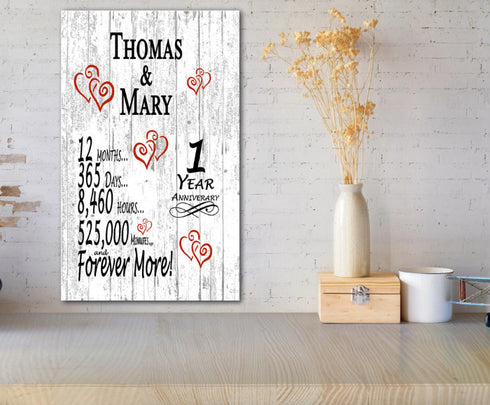 1 Year Anniversary Gift Personalized Names 1st Present Husband Wife or Couple - Solid Wood -