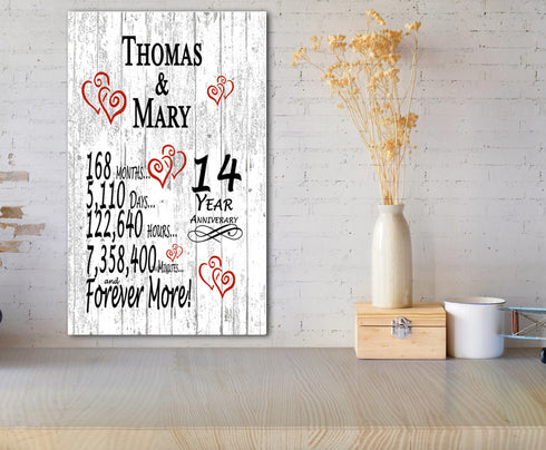14th Anniversary Gift Personalized Names 14 Year Wedding Anniversary Present