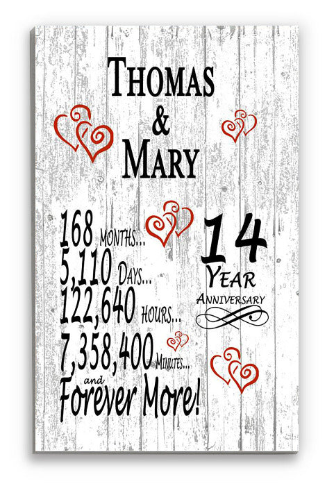 14th Anniversary Gift Personalized Names 14 Year Wedding Anniversary Present