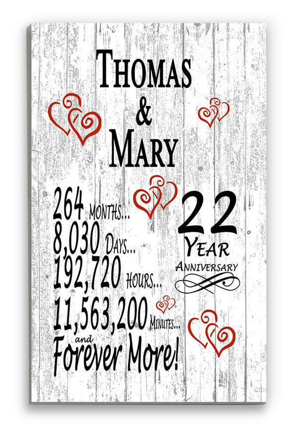 22 Year Anniversary Gift Personalized Names 22nd Wedding Anniversary Present